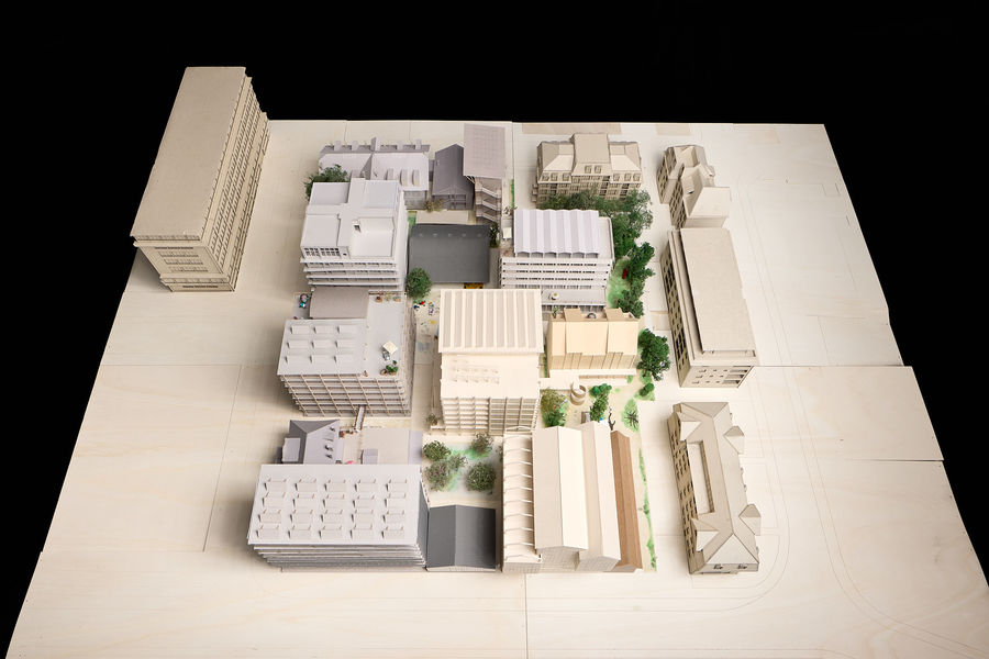 Modell Areal Industriestrasse, Ansicht vom Geissensteinring, Projektstand Januar 2022.